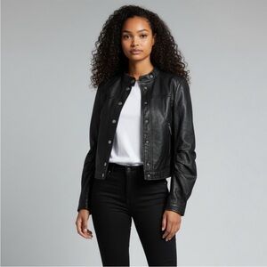 BCBGMaxAzria Black Leather Moto Jacket Size Small